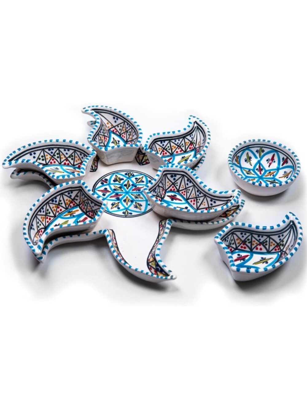 Hand-Painted Ceramic Star Serving Platter Set - Large Bohemian Appetizer Tray